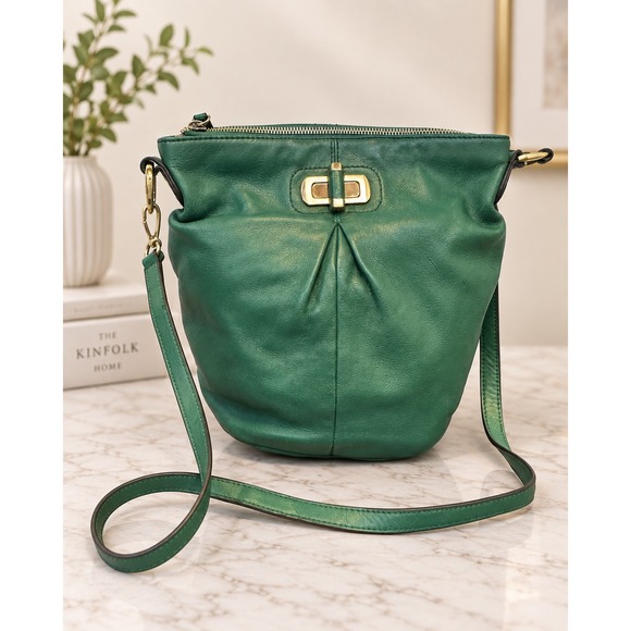 b. makowsky Handbags - B. Makowsky Turn Lock Shoulder Bag Genuine Pebbled Leather Green Crossbody Purse